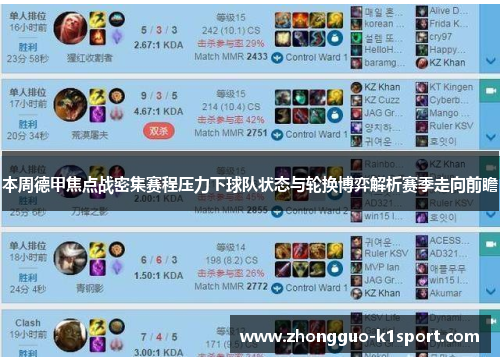 本周德甲焦点战密集赛程压力下球队状态与轮换博弈解析赛季走向前瞻