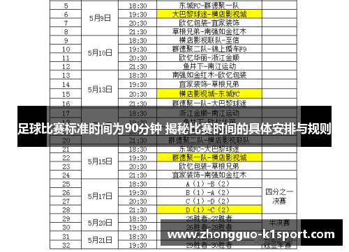 足球比赛标准时间为90分钟 揭秘比赛时间的具体安排与规则