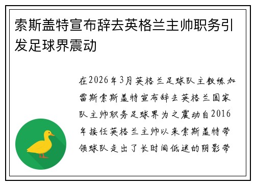 索斯盖特宣布辞去英格兰主帅职务引发足球界震动